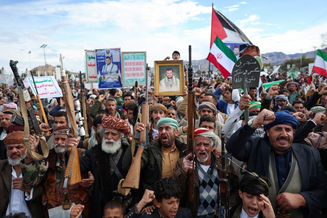 Houthi supporters demonstrate in solidarity with Iran in Sanaa, Yemen, on Friday.