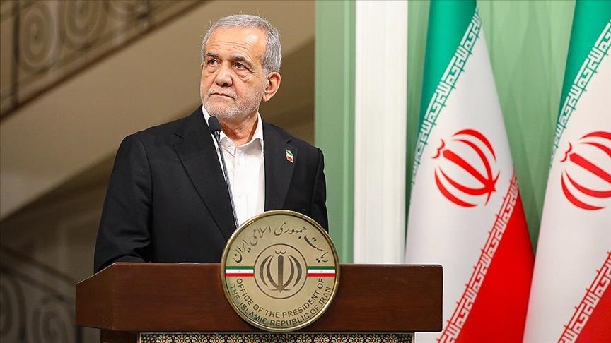 Iran US Relations - President Masoud Pezeshkian speaking during a press conference